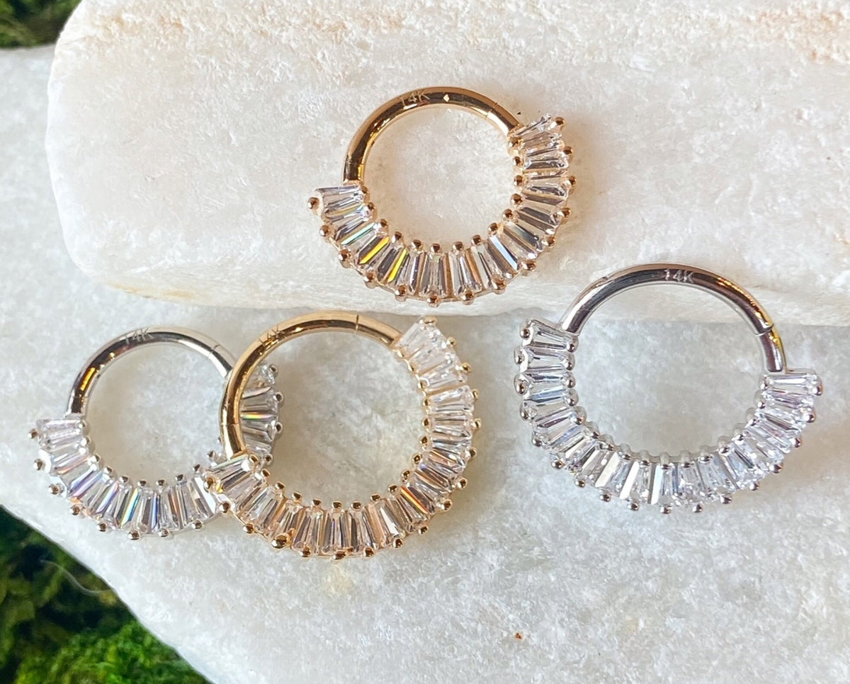 1 Piece of Stunning Solid 14kt Gold Baguette CZ Gems Hinged Segment Ring - 10mm & 8mm - Gold and Silver Available!
