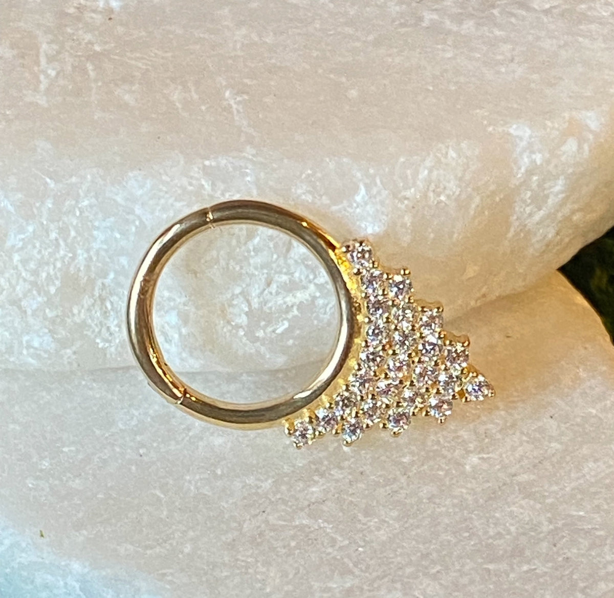 1 Piece of Brilliant 14kt Gold Front CZ Gem Triangle Hinged Segment Ring - 10mm & 8mm - Gold and Silver Available!