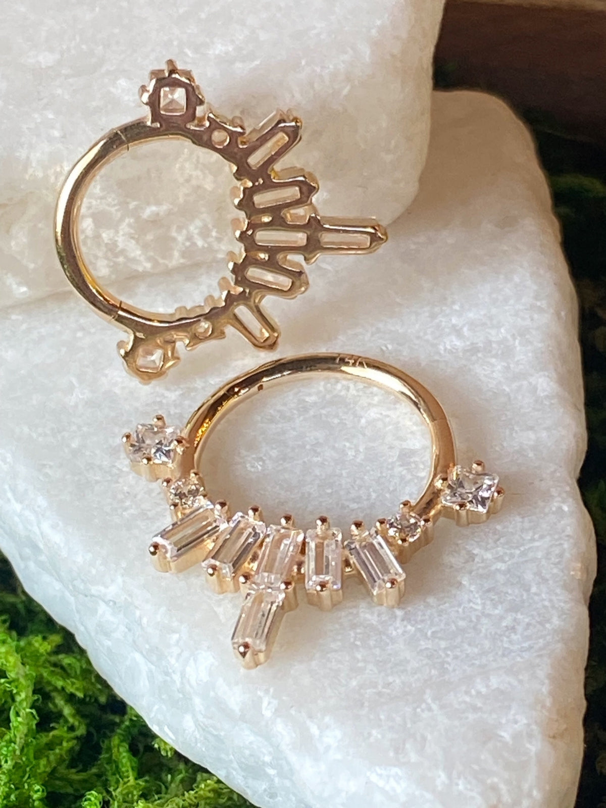 1 Piece of Stunning Solid 14kt Gold Baguette Gem Fan Hinged Segment Ring - 10mm & 8mm - Gold and Silver Available!