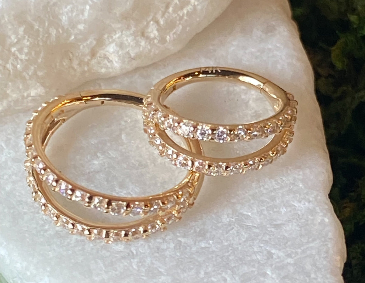 1 Piece of Beautiful Solid 14kt Gold Double Lined Hinged Segment Ring - 10mm or 8mm - Gold & White Gold with Opal or CZ Gems Available!