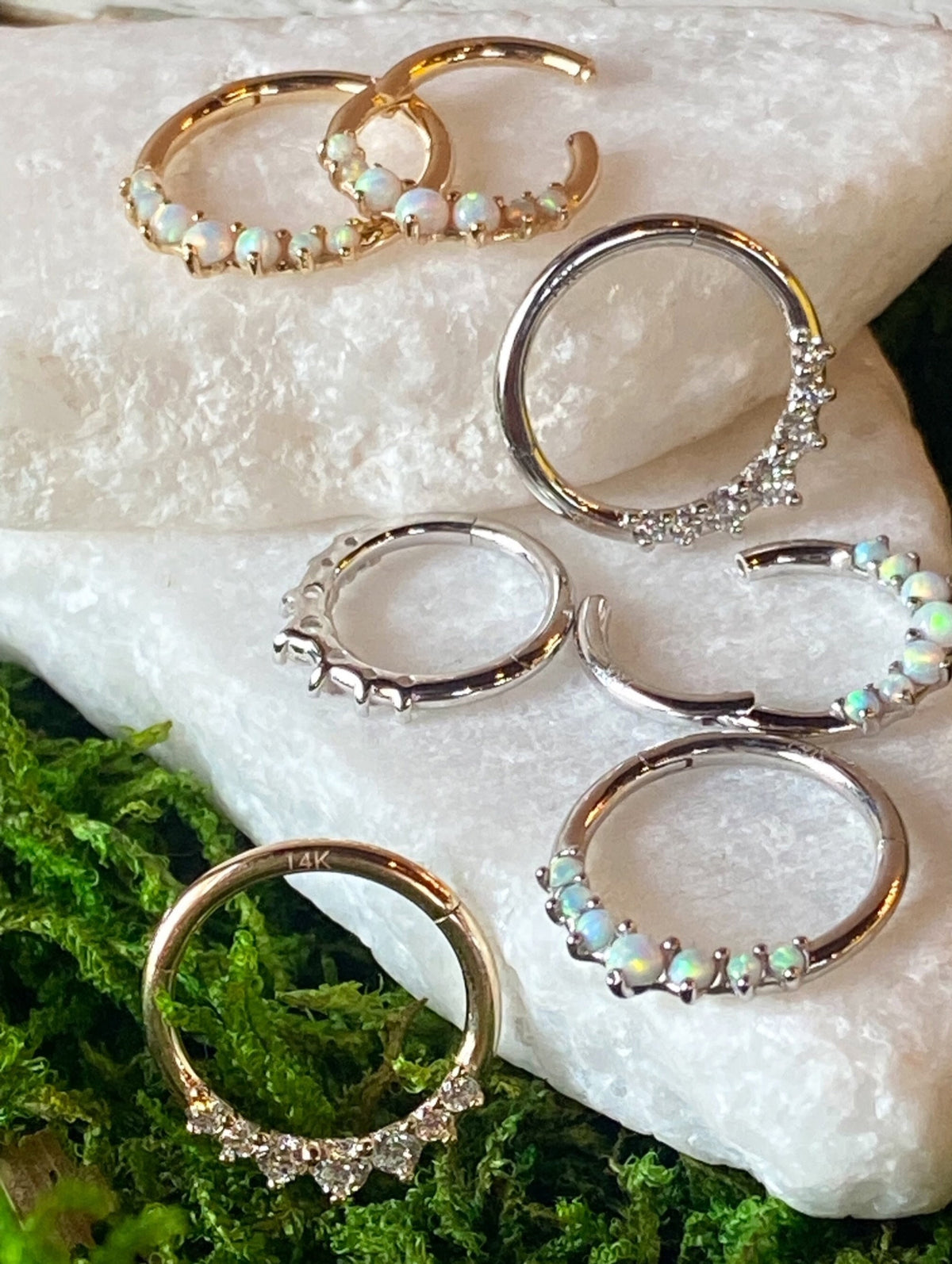 1 Piece of Beautiful Solid 14kt Gold Front Opals or CZ Gems Segment Ring - 10mm or 8mm - Gold & White Gold Available!