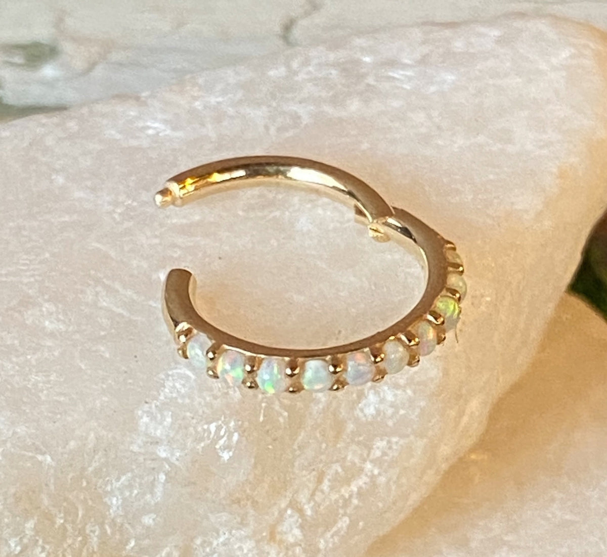 1 Piece of Stunning Solid 14kt Gold Side Opals Hinged Segment Ring - 10mm & 8mm - Gold and White Gold Available!