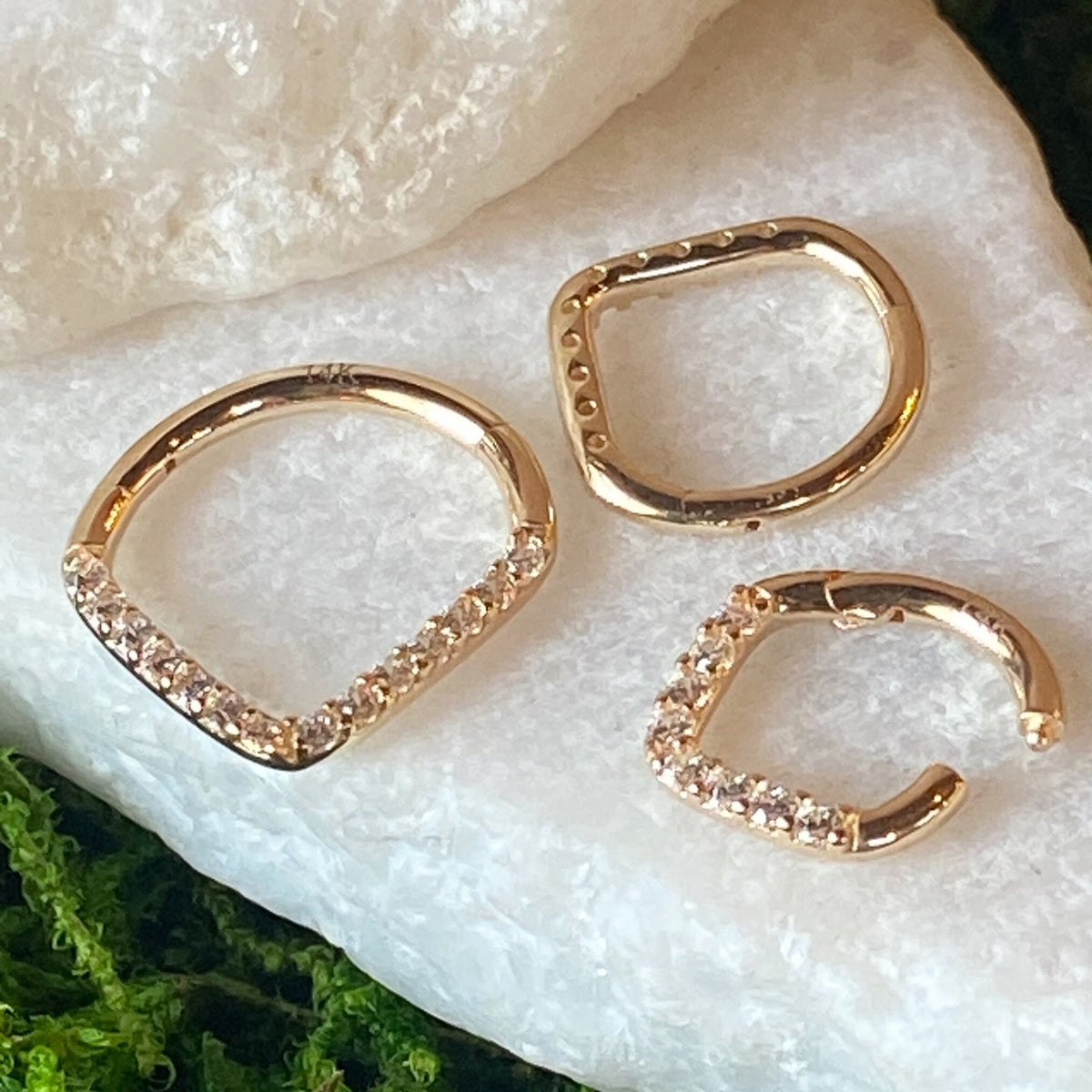 1 Piece of Beautiful Solid 14kt Gold Chevron Opals or CZ Gems Segment Ring - 10mm or 8mm - Gold & White Gold Available!