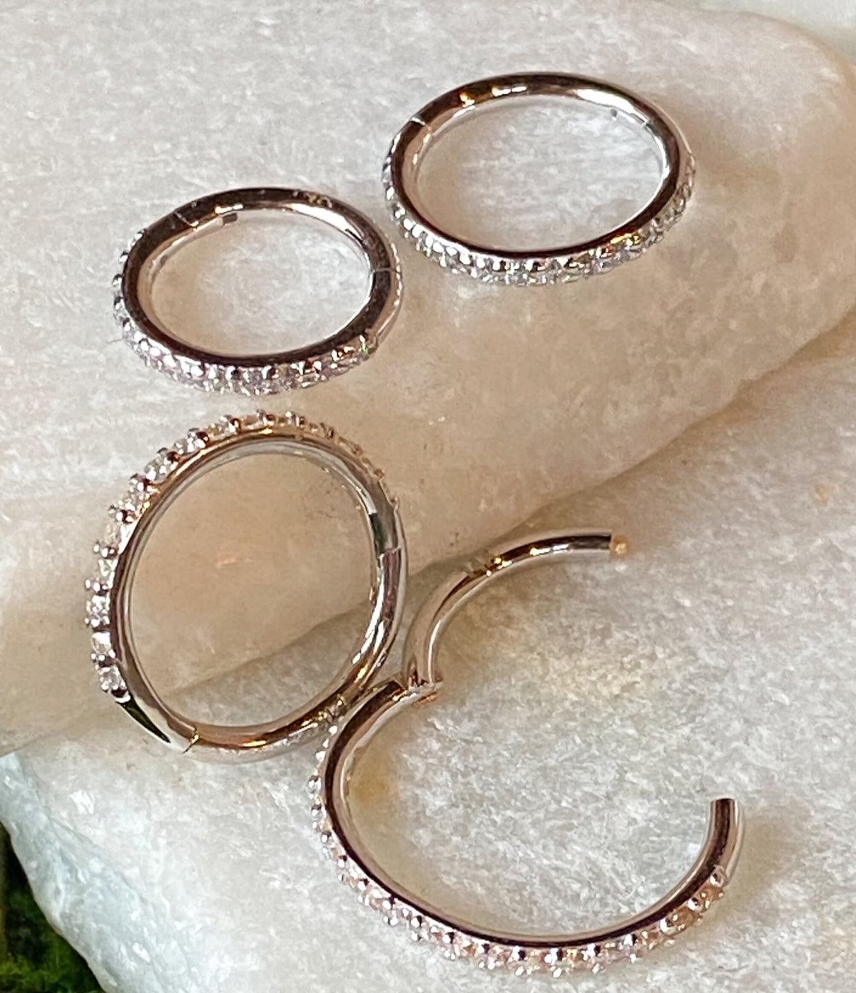 1 Piece of Stunning Solid 14kt Gold Side Paved CZ Gems Hinged Segment Ring - 10mm, 9mm, 8mm or 7mm - Gold & White Gold with Available!