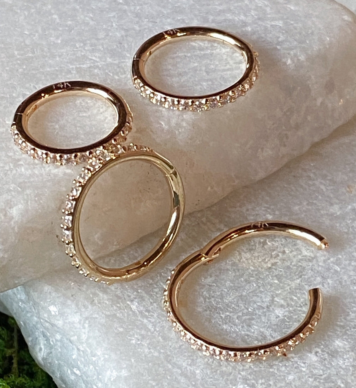 1 Piece of Stunning Solid 14kt Gold Side Paved CZ Gems Hinged Segment Ring - 10mm, 9mm, 8mm or 7mm - Gold & White Gold with Available!
