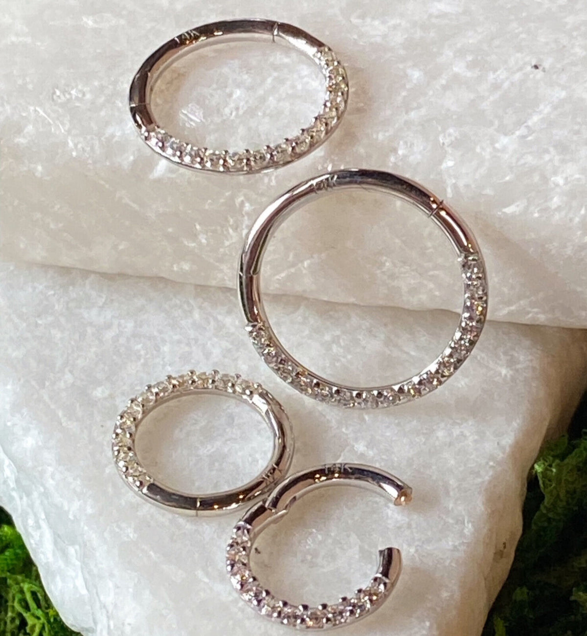 1 Piece of Stunning Solid 14kt Gold Front Paved CZ Gems Hinged Segment Ring - 10mm, 9mm, 8mm, 7mm & 6mm - Gold and White Gold Available!