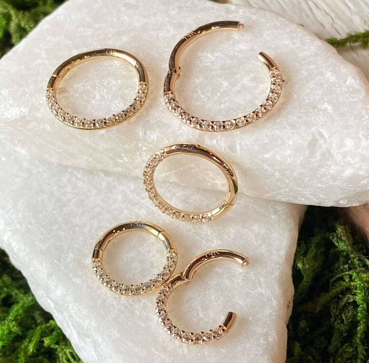 1 Piece of Stunning Solid 14kt Gold Front Paved CZ Gems Hinged Segment Ring - 10mm, 9mm, 8mm, 7mm & 6mm - Gold and White Gold Available!