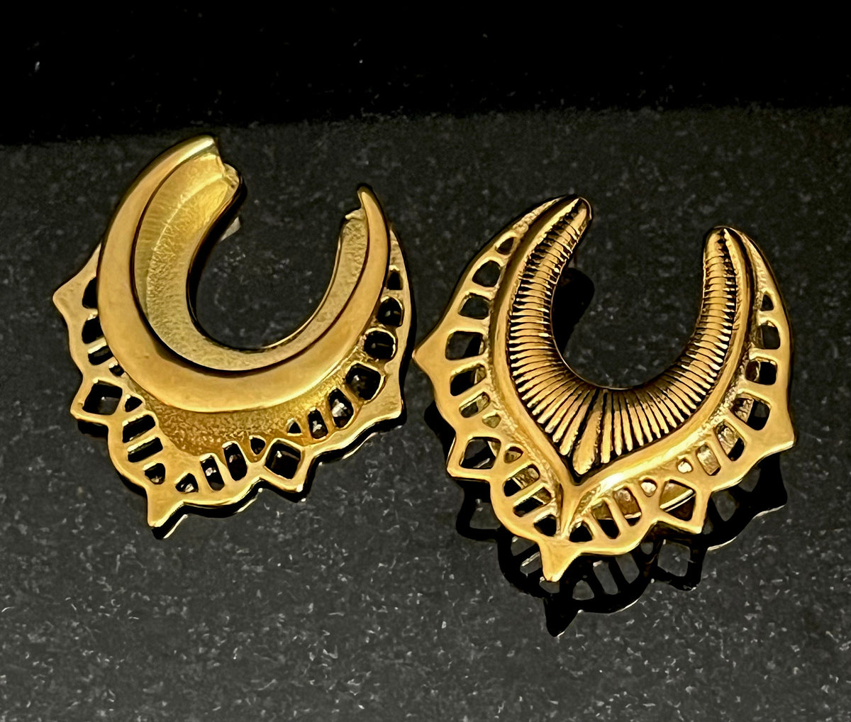 PAIR of Beautiful Wishbone Spine Shield Saddle Surgical Steel Ear Spreader Hanger-Tunnels/Plugs - Gauges 0g (8mm) thru 1" (25mm) available!