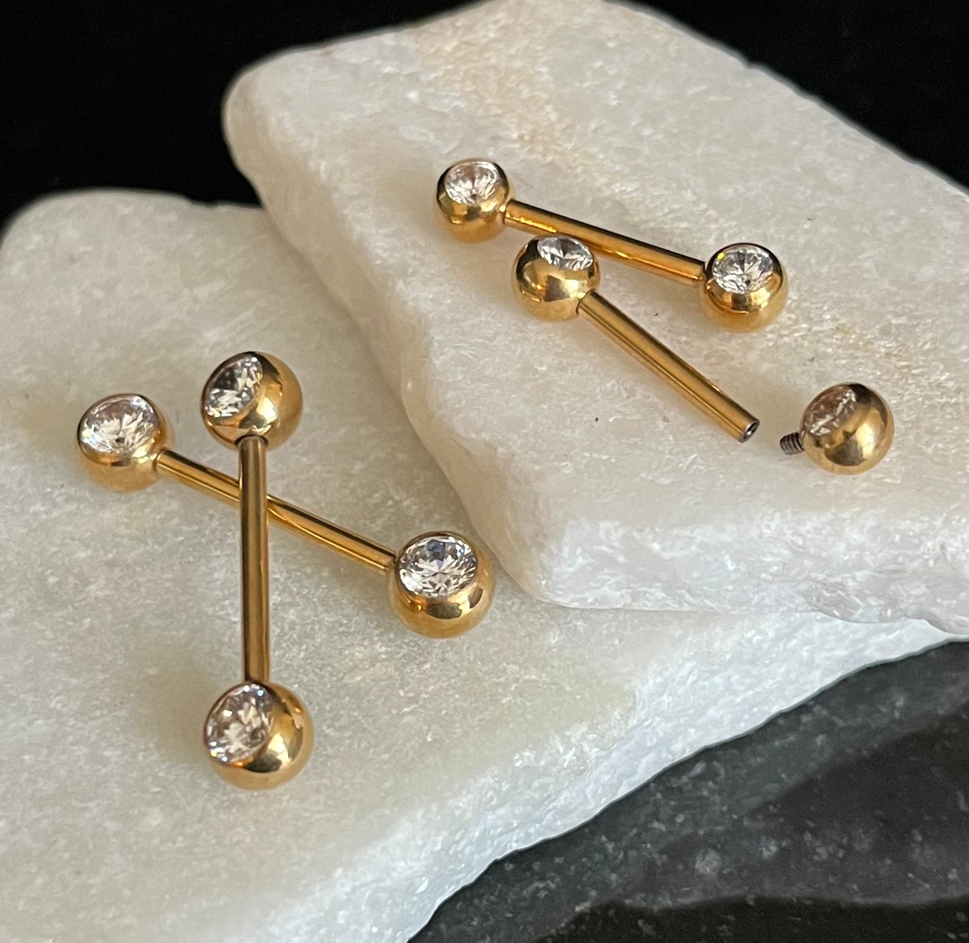 PAIR of Stunning Implant Grade Titanium Front CZ Gem Internally Threaded Industrial Barbell Rings - 14g - Length 12mm or 16mm Available!