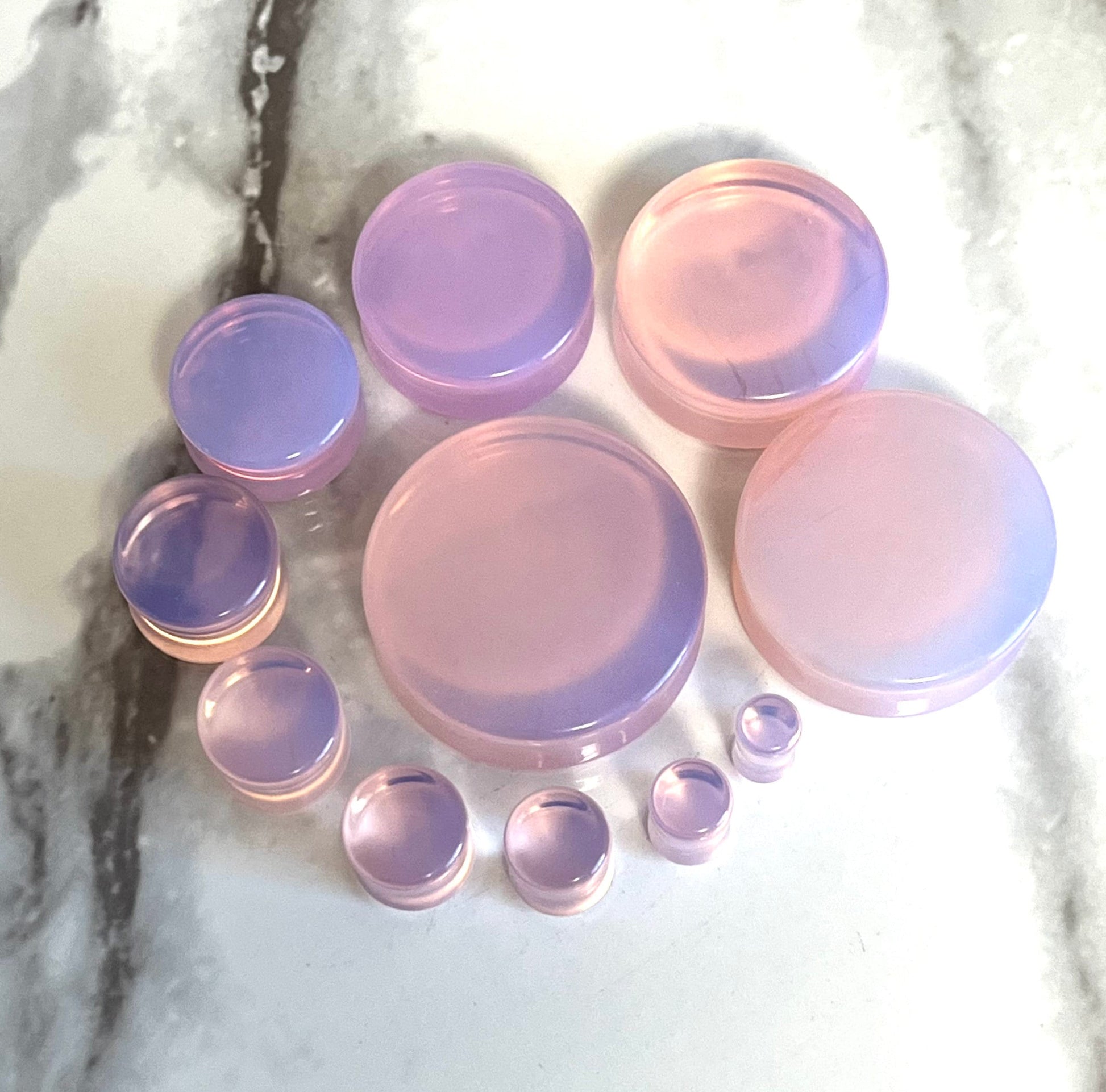 PAIR of Beautiful Lavender Opalite Stone Glass Plugs - Gauges 2g (6mm) to 32mm available!