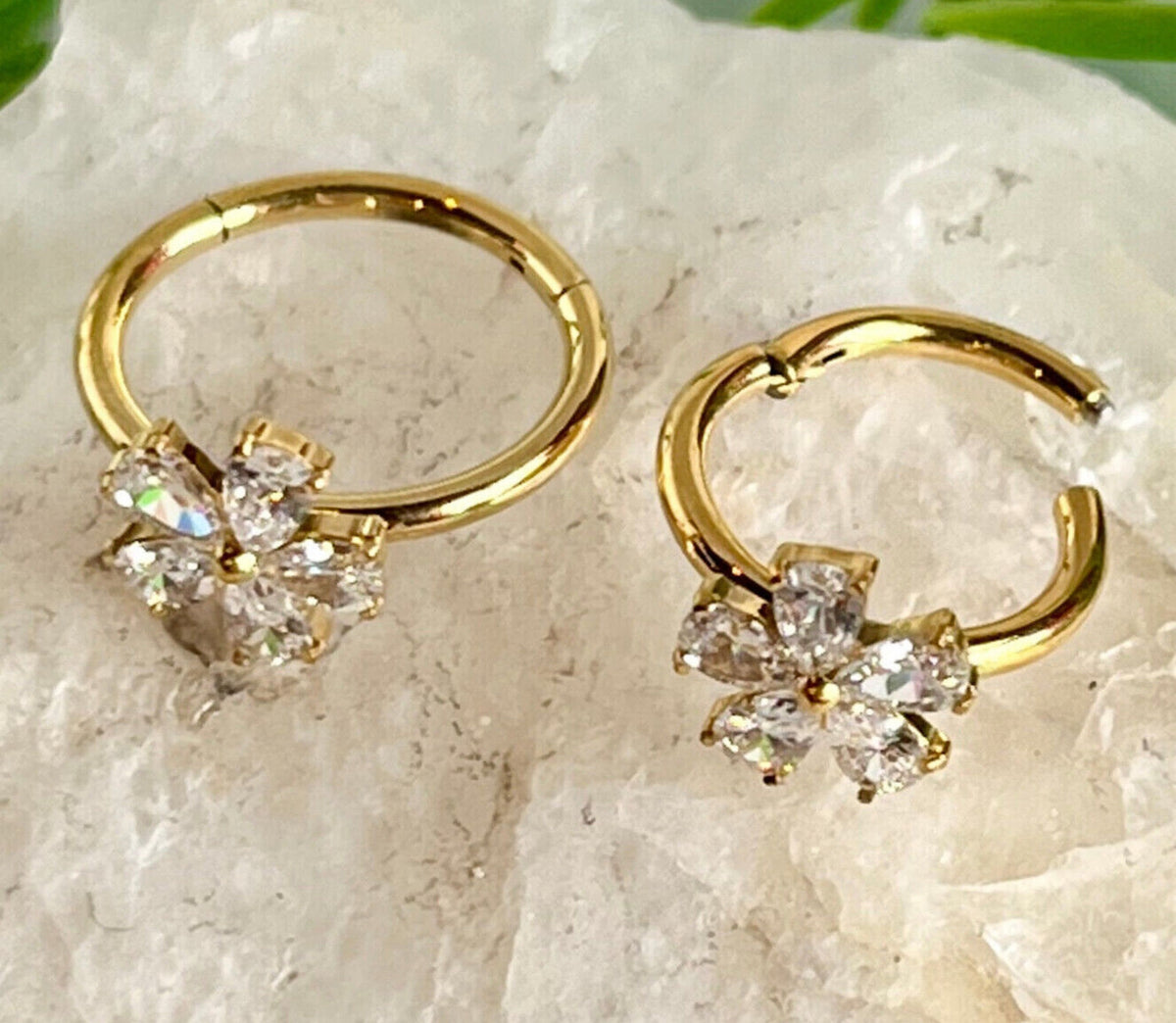 1 Piece Brilliant Gem Flower Hinged Segment Ring - 16g - 10mm or 8mm - Silver, Gold & Rose Gold Available!
