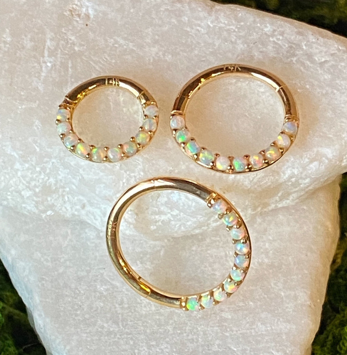 1 Piece of Beautiful Solid 14kt Gold Front Opals Hinged Segment Ring - 10mm, 8mm & 6mm - Gold and Silver Available!