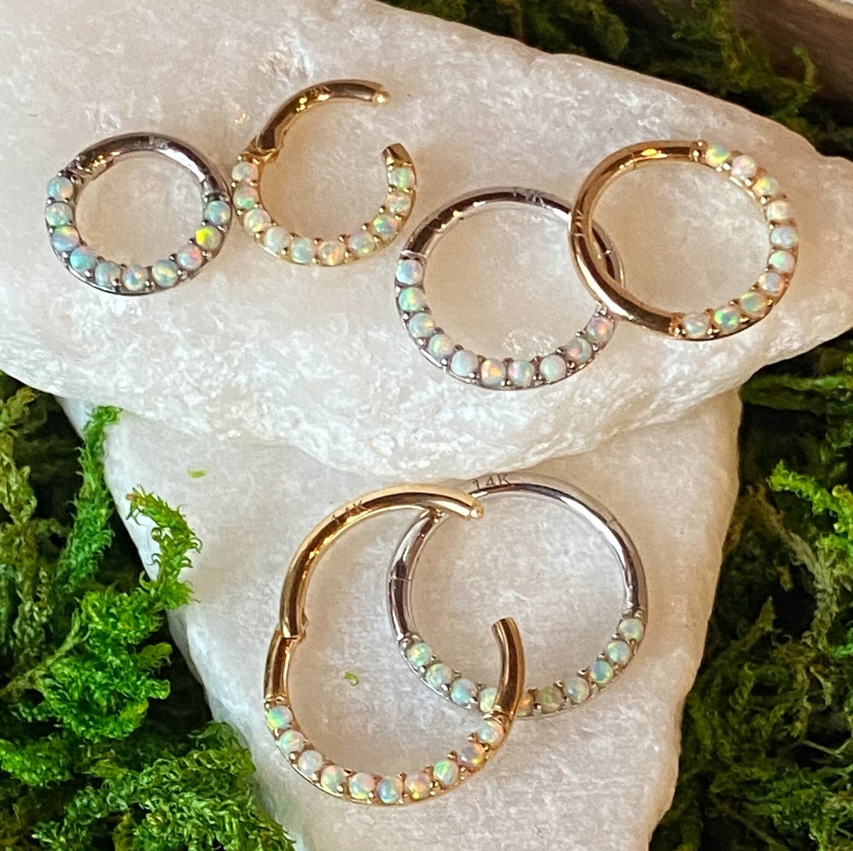 1 Piece of Beautiful Solid 14kt Gold Front Opals Hinged Segment Ring - 10mm, 8mm & 6mm - Gold and Silver Available!