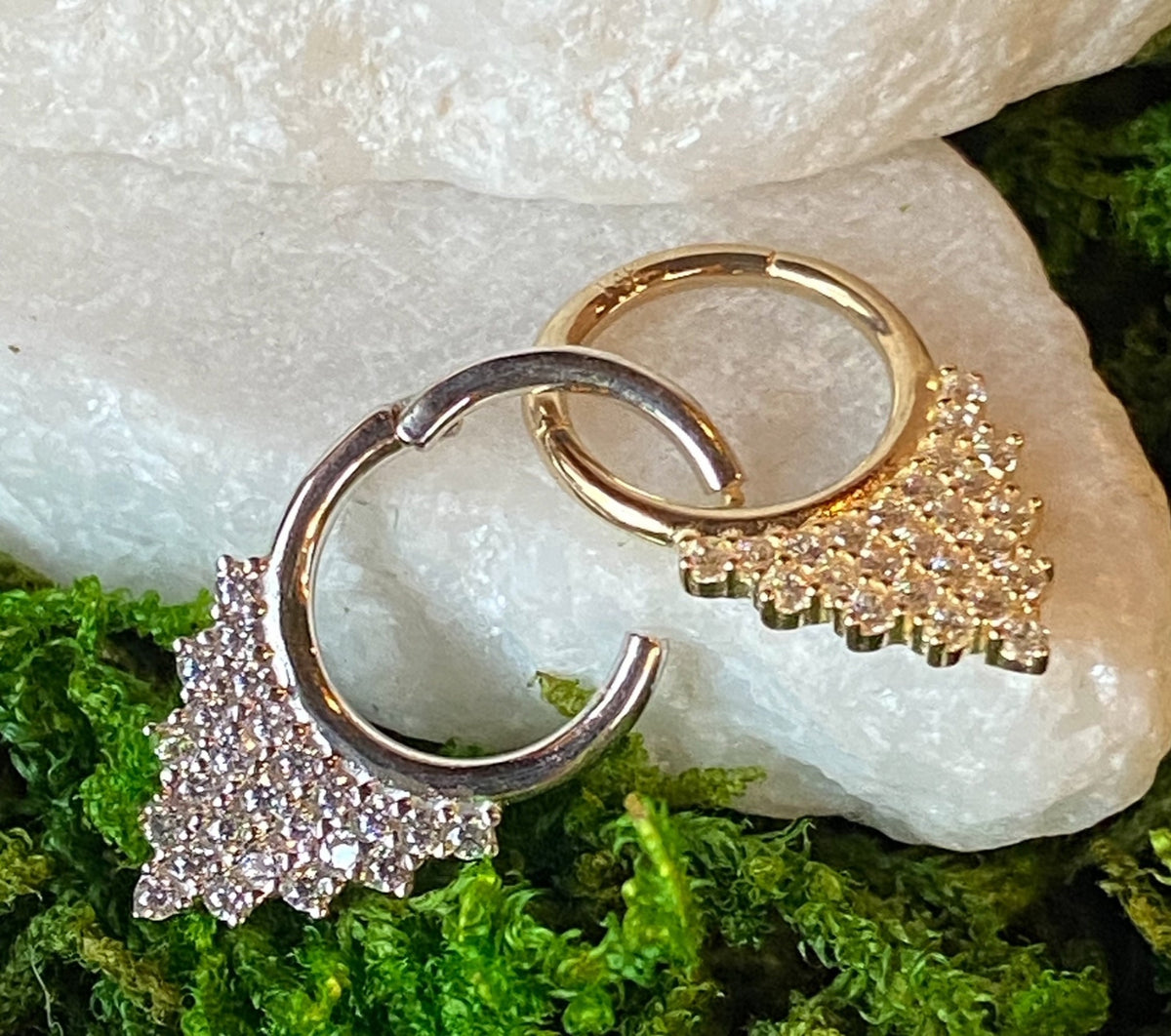 1 Piece of Brilliant 14kt Gold Front CZ Gem Triangle Hinged Segment Ring - 10mm & 8mm - Gold and Silver Available!