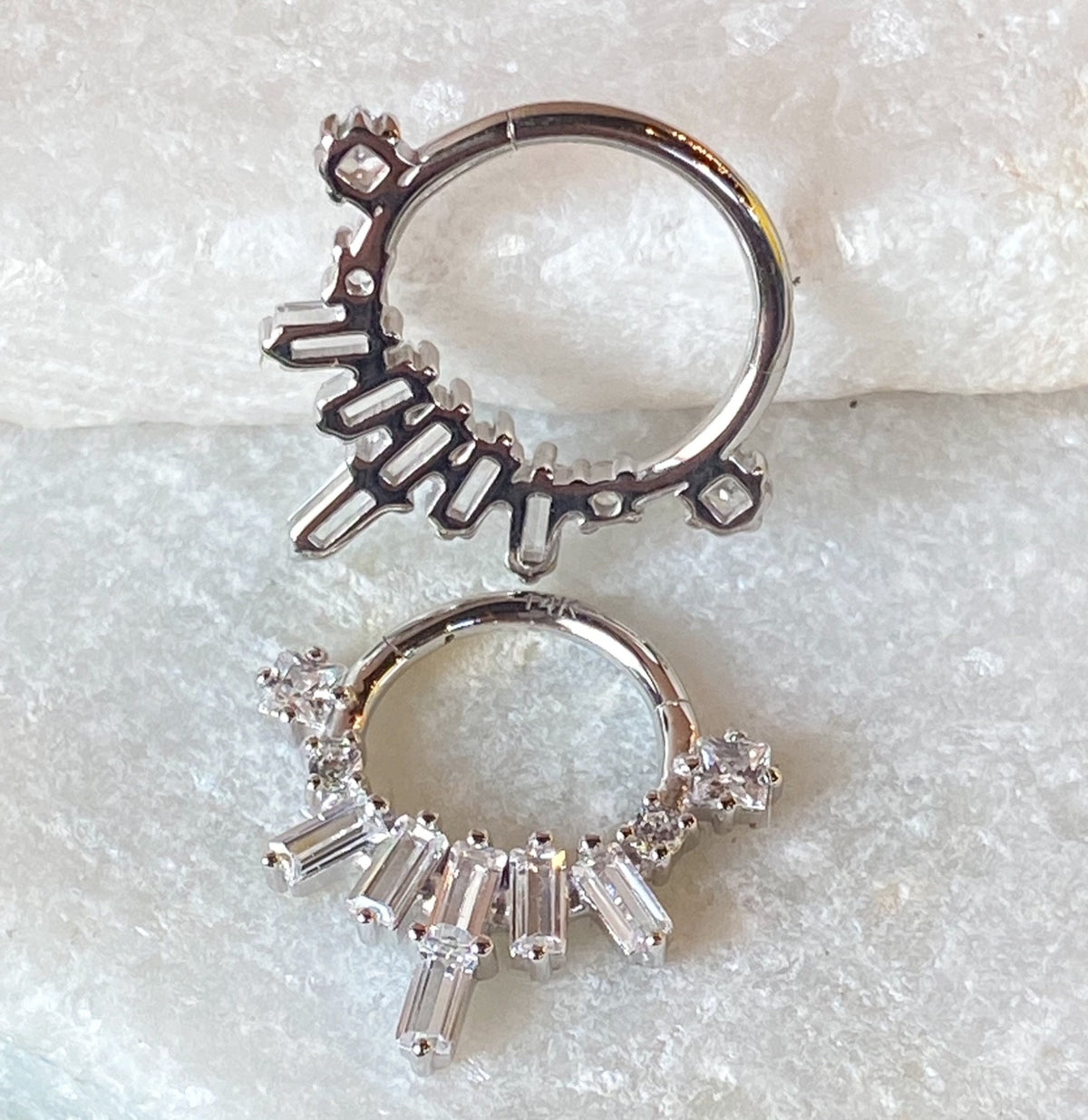 1 Piece of Stunning Solid 14kt Gold Baguette Gem Fan Hinged Segment Ring - 10mm & 8mm - Gold and Silver Available!