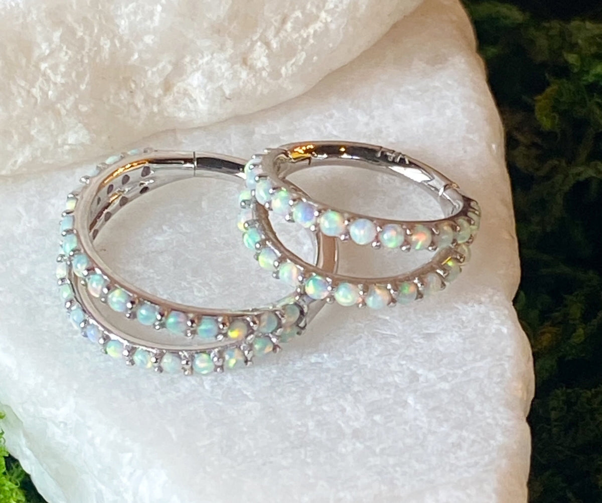 1 Piece of Beautiful Solid 14kt Gold Double Lined Hinged Segment Ring - 10mm or 8mm - Gold & White Gold with Opal or CZ Gems Available!