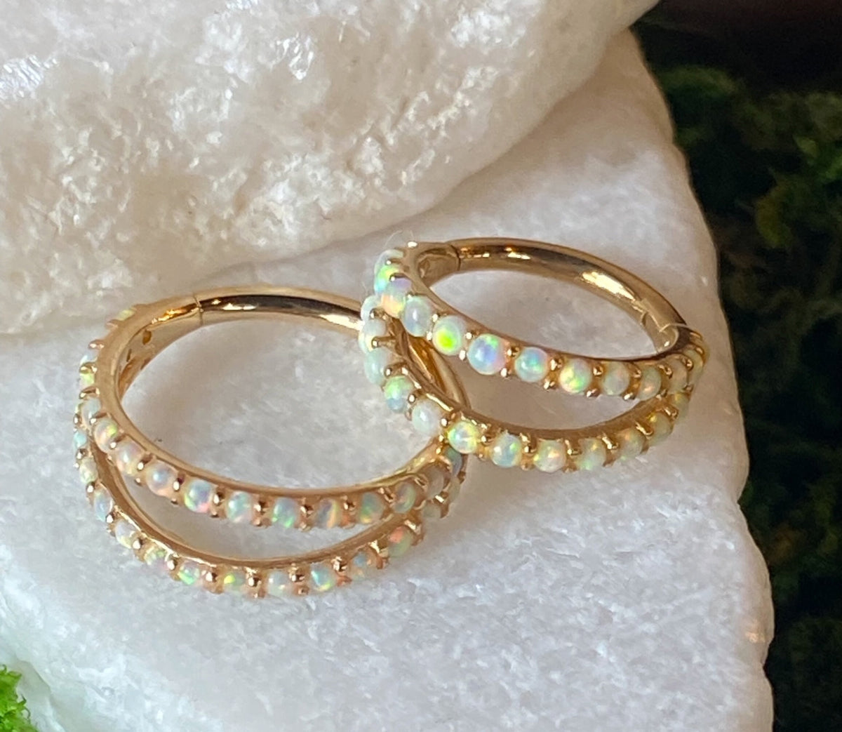 1 Piece of Beautiful Solid 14kt Gold Double Lined Hinged Segment Ring - 10mm or 8mm - Gold & White Gold with Opal or CZ Gems Available!