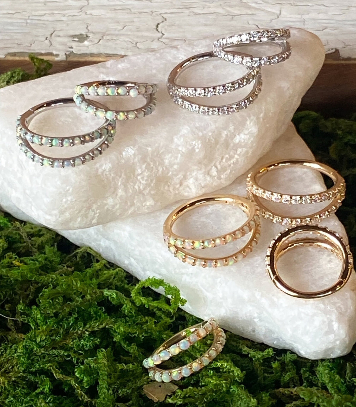 1 Piece of Beautiful Solid 14kt Gold Double Lined Hinged Segment Ring - 10mm or 8mm - Gold & White Gold with Opal or CZ Gems Available!