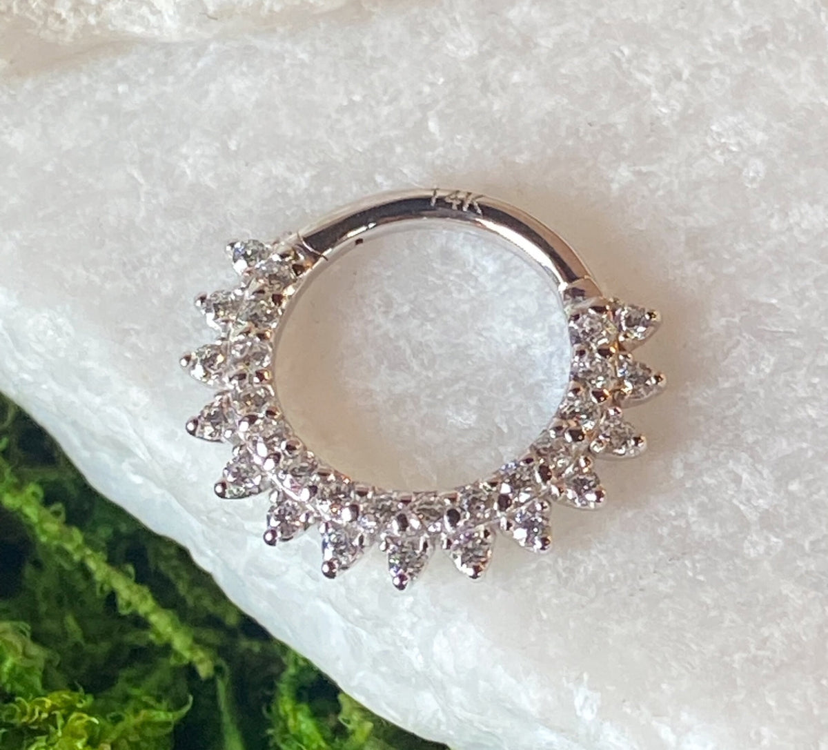 1 Piece of Stunning Solid 14kt Gold Front Double Lined Gem Hinged Segment Ring - 10mm & 8mm - Gold and White Gold Available!