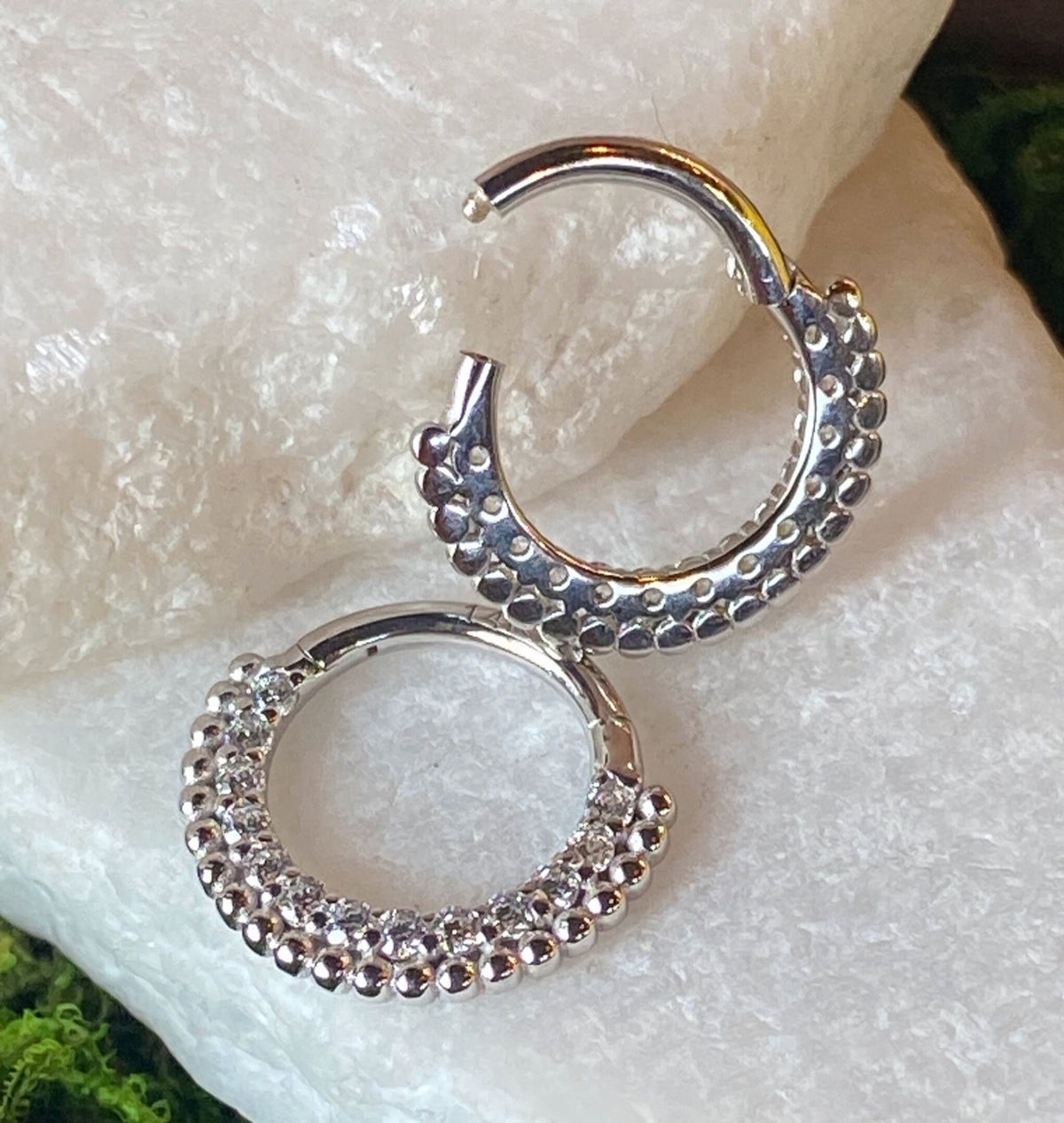1 Piece of Beautiful Solid Gold Gem & Bead Front Hinged Segment Ring - 10mm and 8mm - Gold and White Gold Available!