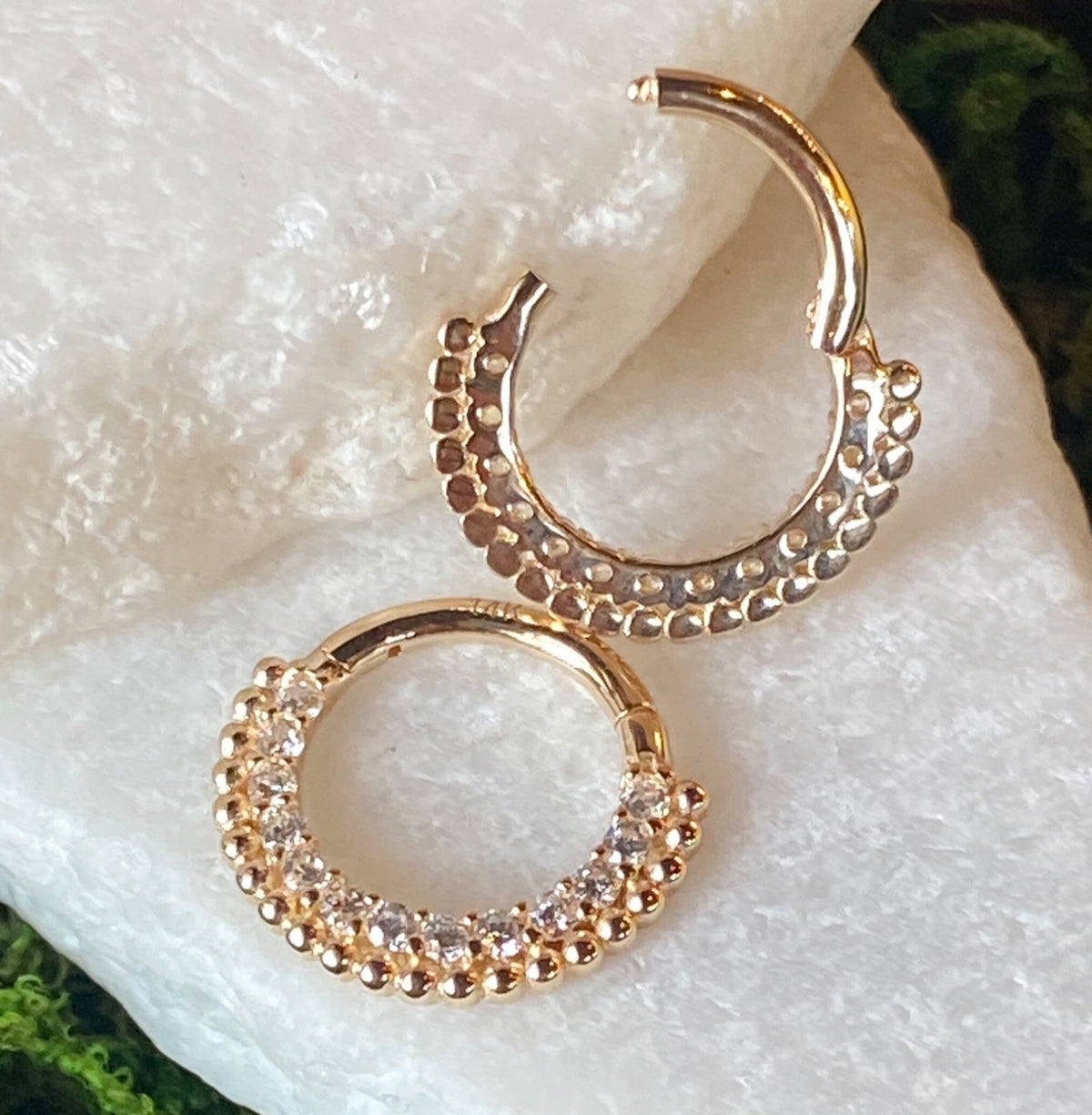 1 Piece of Beautiful Solid Gold Gem & Bead Front Hinged Segment Ring - 10mm and 8mm - Gold and White Gold Available!