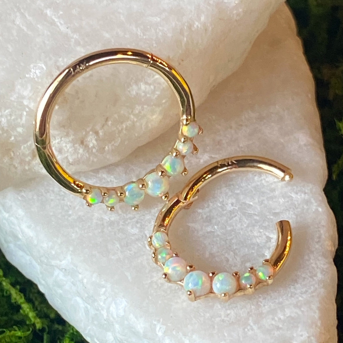 1 Piece of Beautiful Solid 14kt Gold Front Opals or CZ Gems Segment Ring - 10mm or 8mm - Gold & White Gold Available!