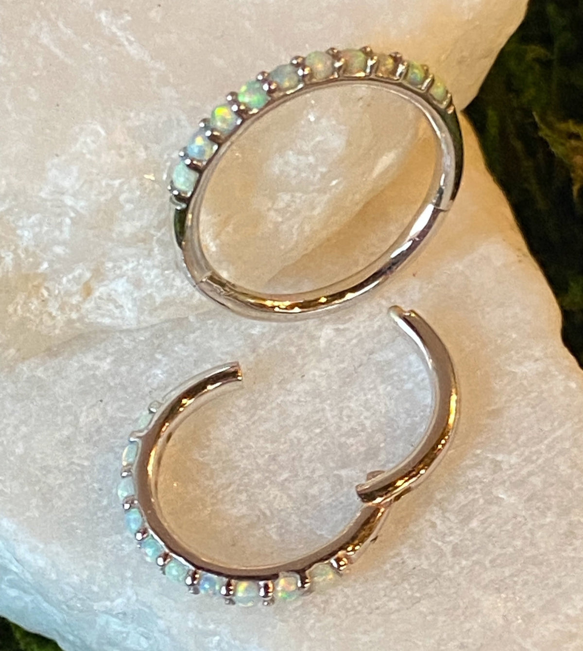 1 Piece of Stunning Solid 14kt Gold Side Opals Hinged Segment Ring - 10mm & 8mm - Gold and White Gold Available!