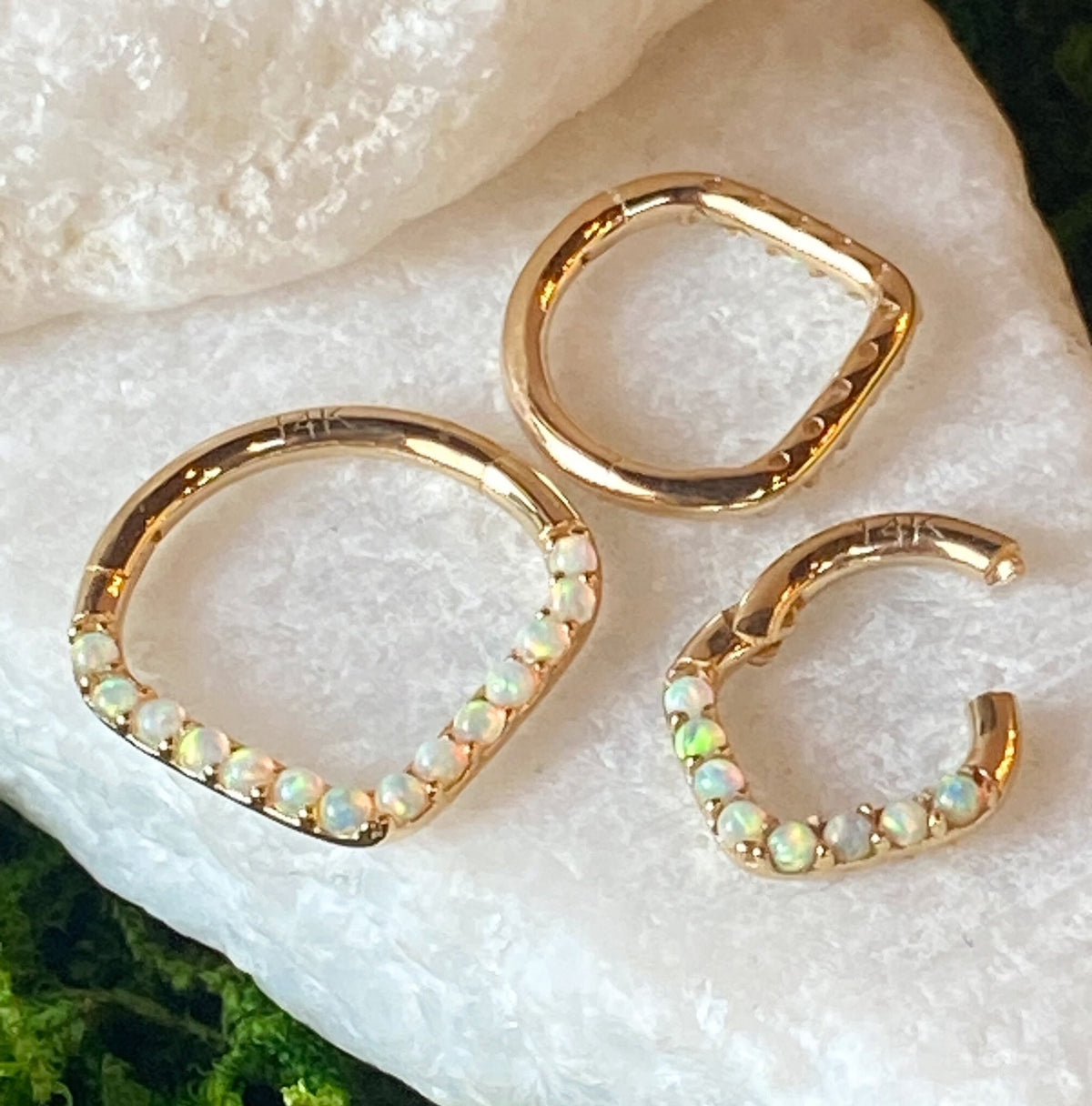 1 Piece of Beautiful Solid 14kt Gold Chevron Opals or CZ Gems Segment Ring - 10mm or 8mm - Gold & White Gold Available!