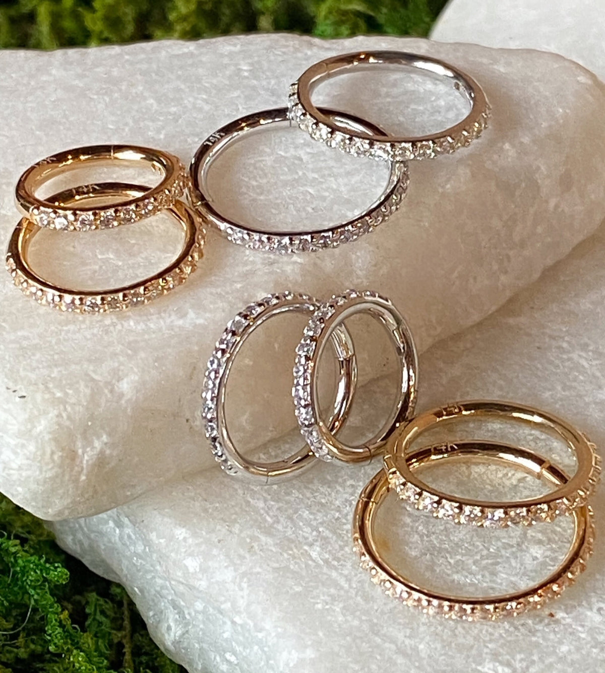 1 Piece of Stunning Solid 14kt Gold Side Paved CZ Gems Hinged Segment Ring - 10mm, 9mm, 8mm or 7mm - Gold & White Gold with Available!