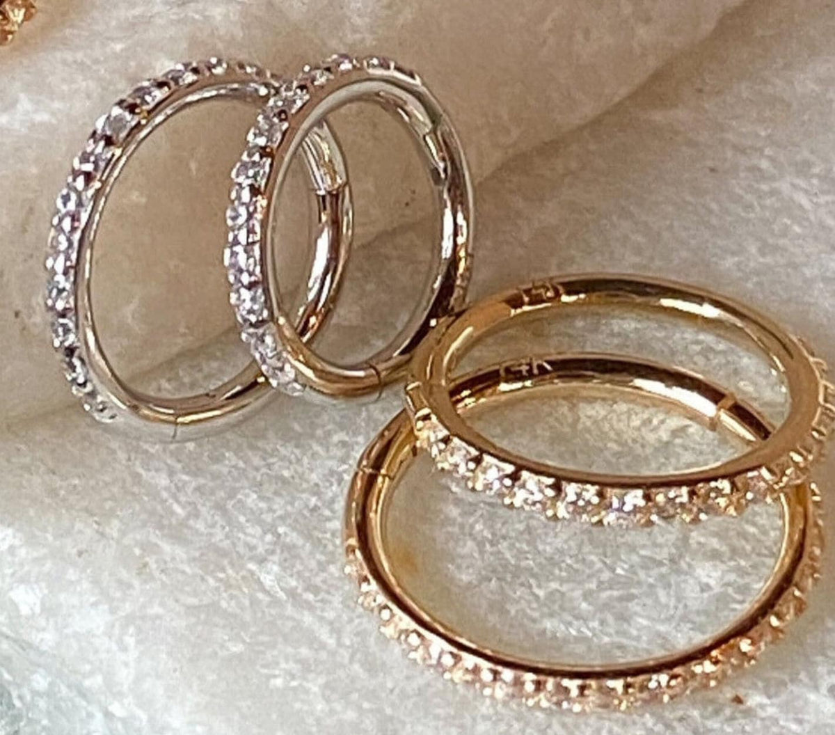 1 Piece of Stunning Solid 14kt Gold Side Paved CZ Gems Hinged Segment Ring - 10mm, 9mm, 8mm or 7mm - Gold & White Gold with Available!