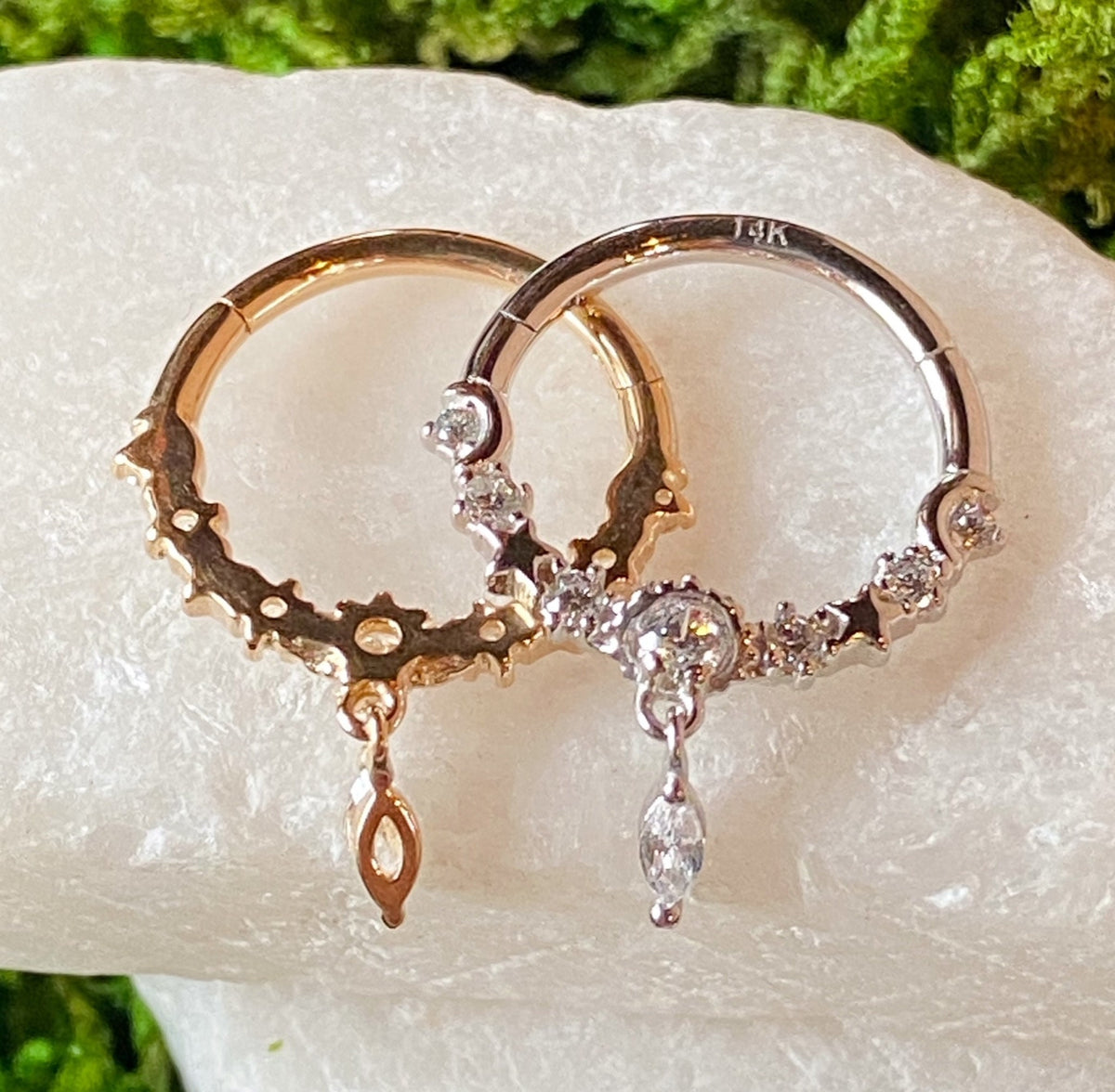 1 Piece of Brilliant Solid 14kt Gold Moons & Stars CZ Gems Hinged Segment Ring - 10mm or 8mm - Gold and White Gold Available!