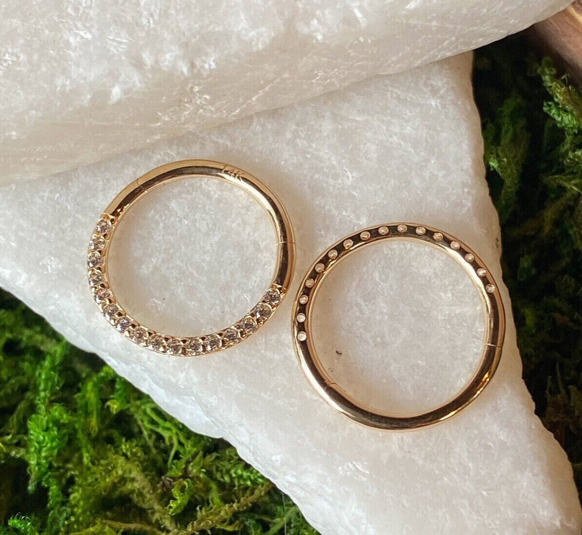 1 Piece of Stunning Solid 14kt Gold Front Paved CZ Gems Hinged Segment Ring - 10mm, 9mm, 8mm, 7mm & 6mm - Gold and White Gold Available!