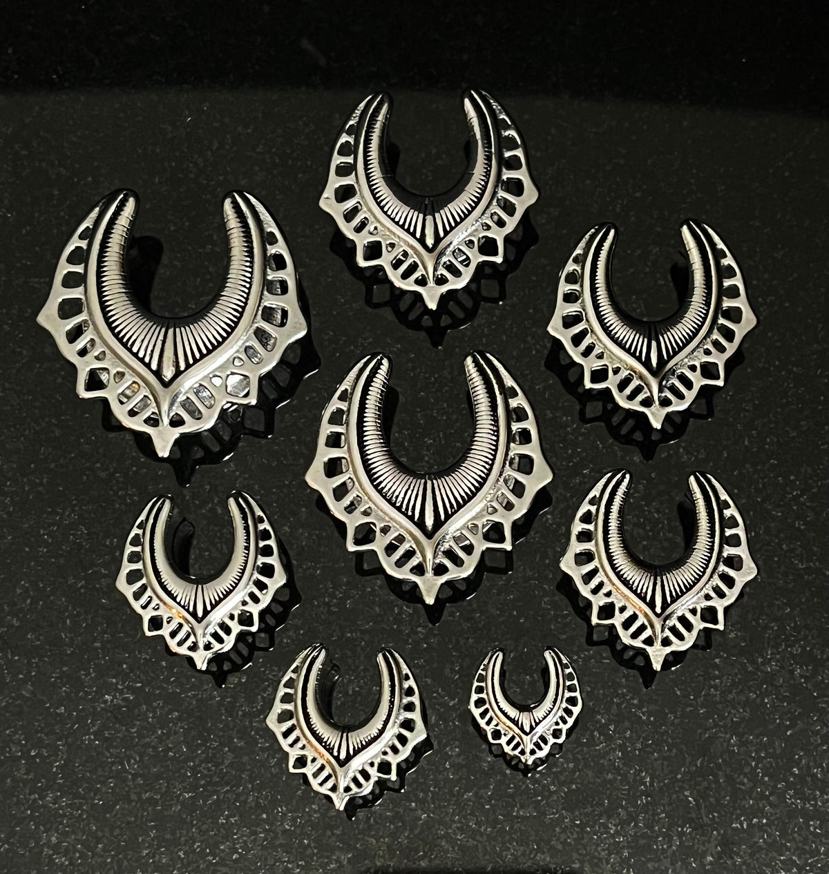 PAIR of Beautiful Wishbone Spine Shield Saddle Surgical Steel Ear Spreader Hanger-Tunnels/Plugs - Gauges 0g (8mm) thru 1" (25mm) available!